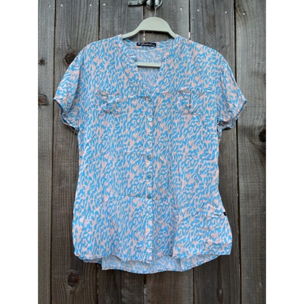 Paddocks XL Blue Pink Abstract Print‎ Short Sleeve Button Up Cotton Shirt